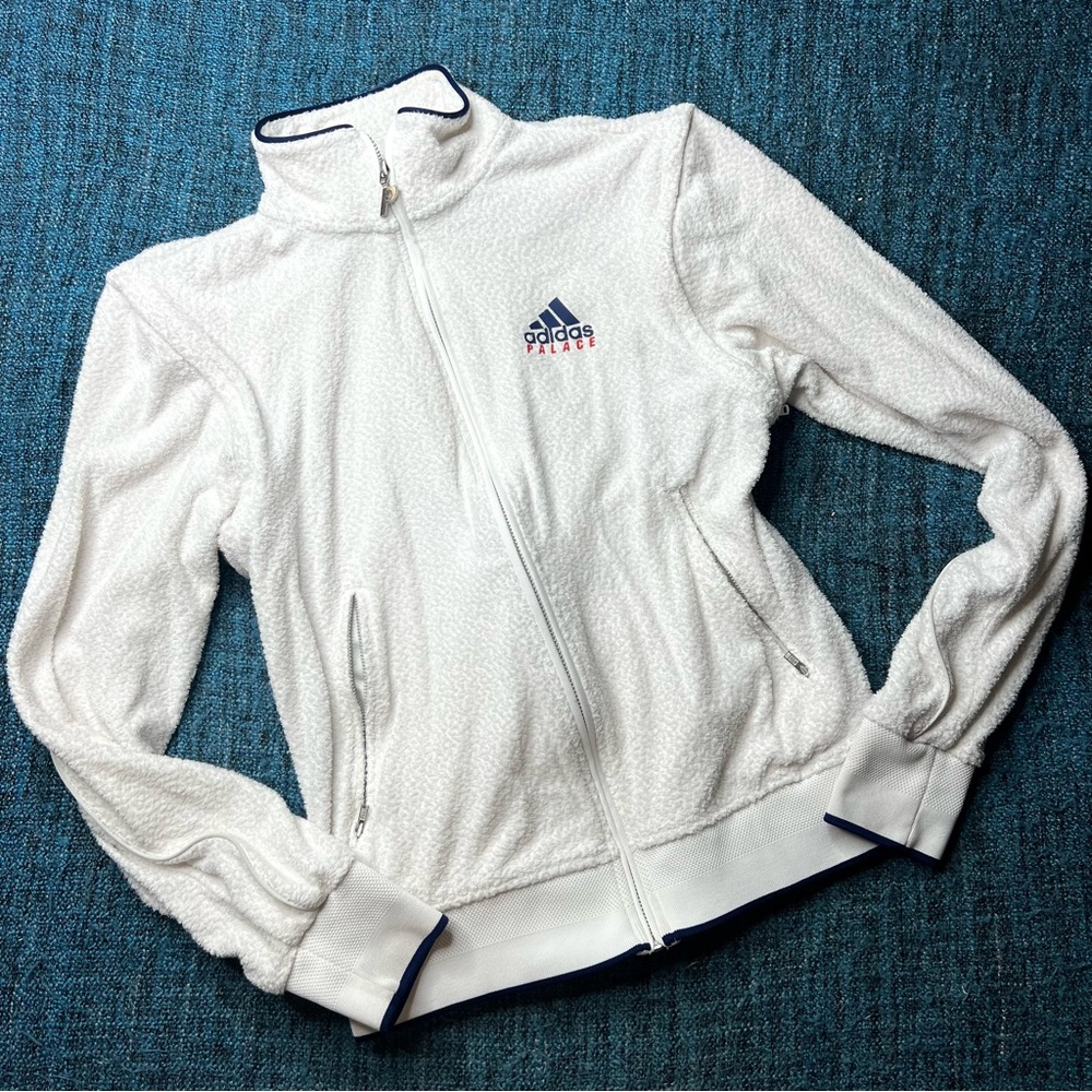 Adidas x Palace On Court Towel Track Jacket in White Blue
